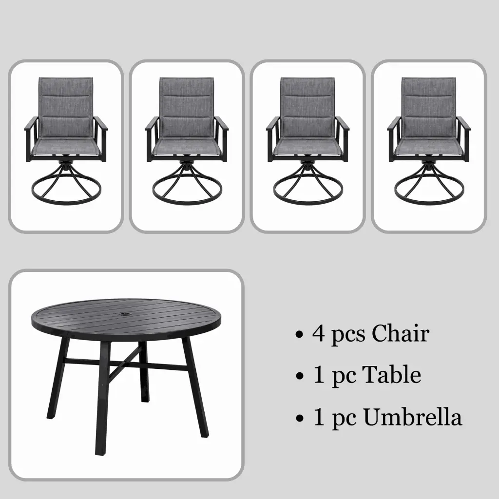 Outdoor Patio Dining Set with Round Table, 4 Chairs and Umbrella(1).webp