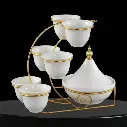 Arabian coffee cup set with a tamria (date bowl) and stand.webp