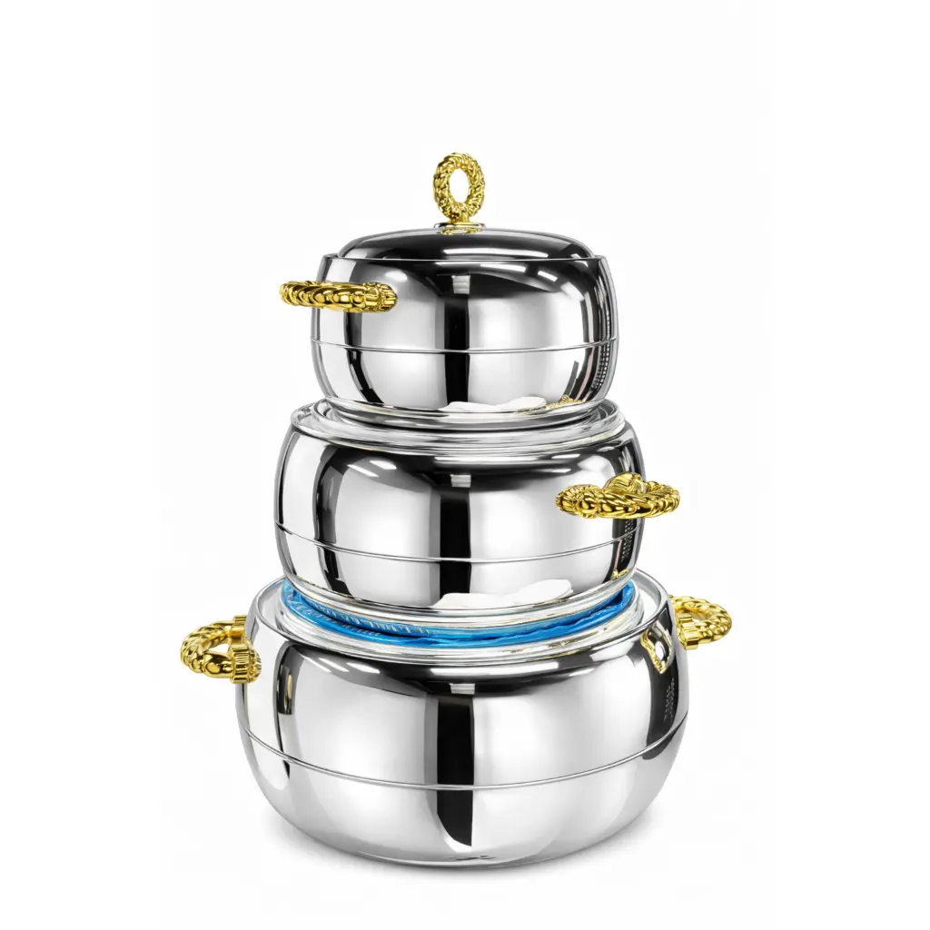 Luxury Silver Hotpot Set – 3 Pieces (1000ml - 2000ml - 3500ml)..webp
