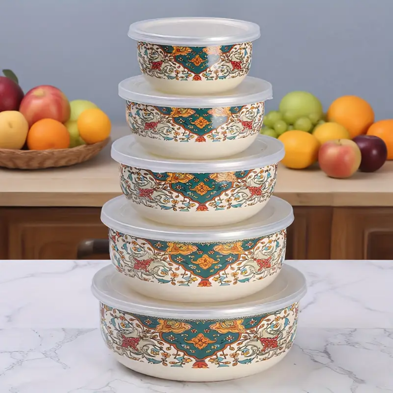 ENAMEL BOWL 5PCS/SET 10-12-14-16-18 (HY25-0209-32 ) 