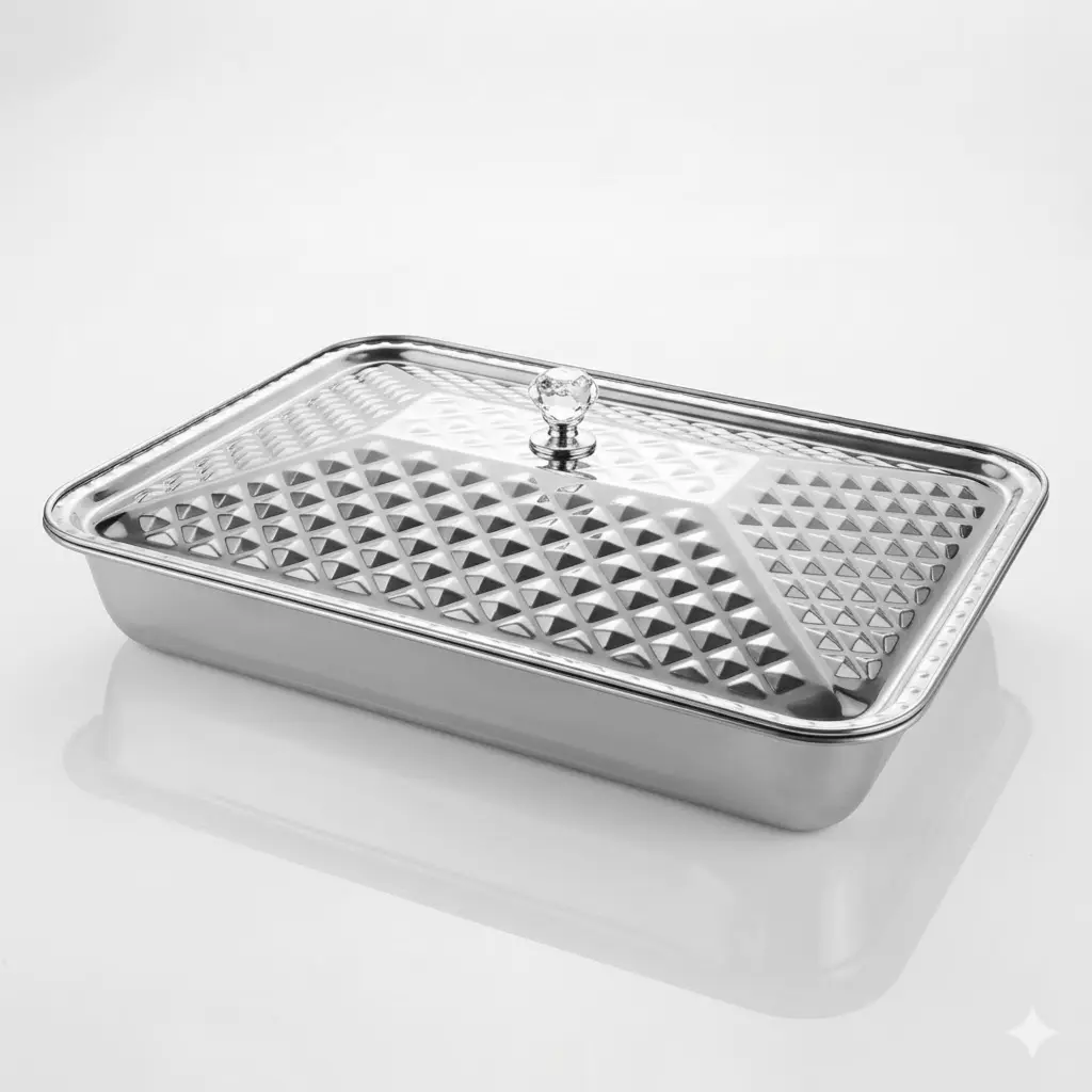 STAINLESS STEEL RECTANGULAR SERVING TRAY 39CM