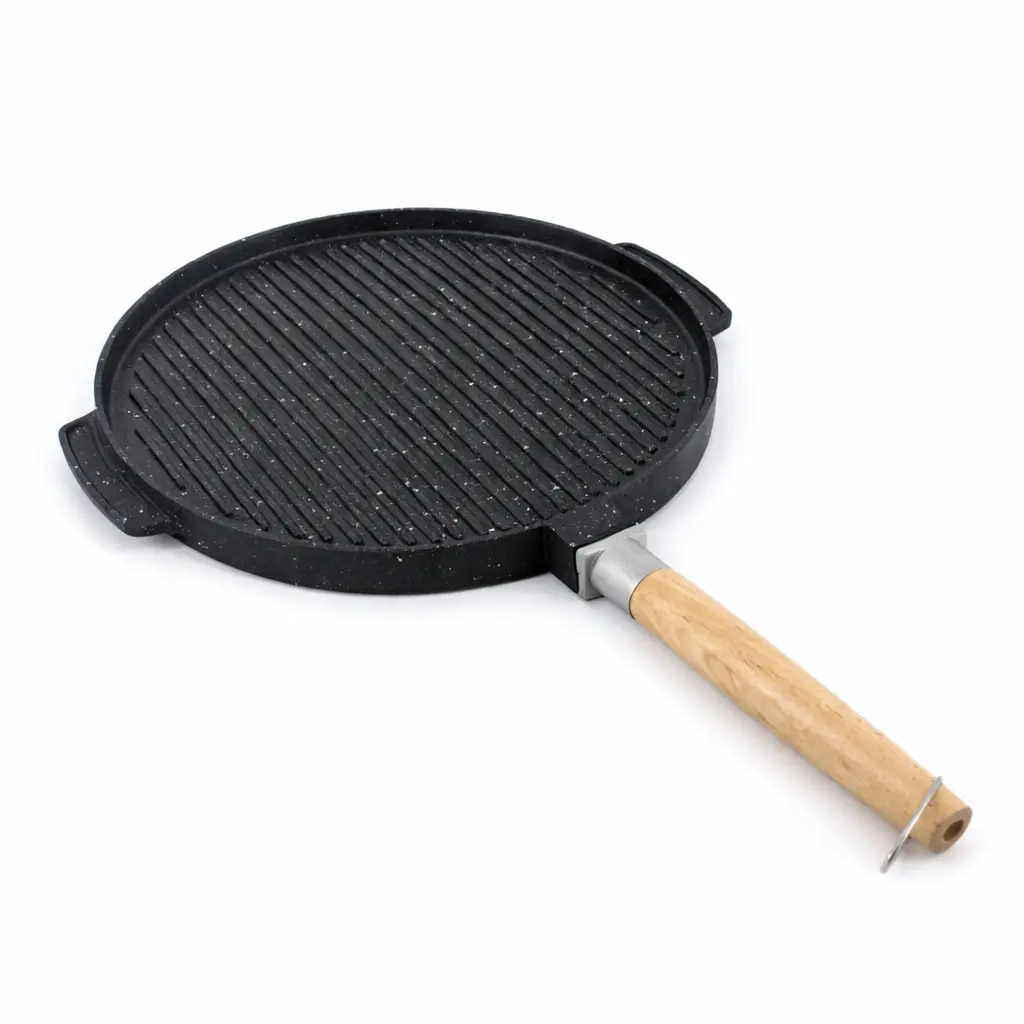 ROUND NON-STICK GRILL PAN WITH WOODEN HANDLE 36CM